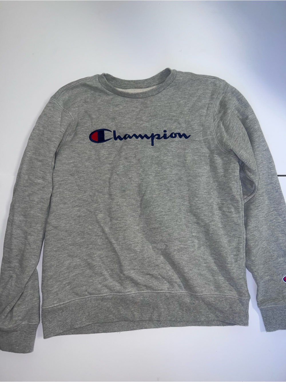 Champion Gray Crewneck Sweatshirt with Navy Logo